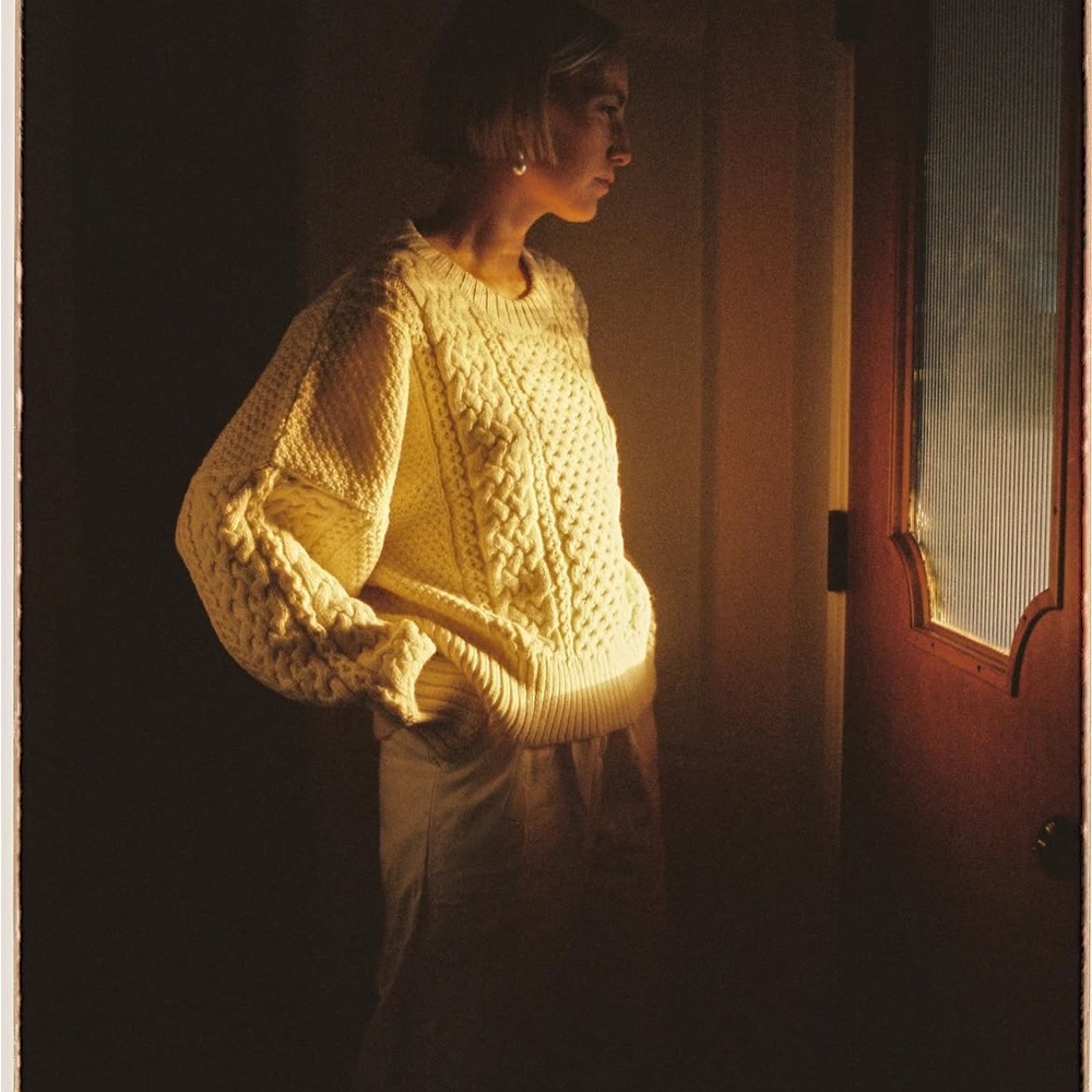 Shaina Mote Fisherman Cream Cable Knit Sweater